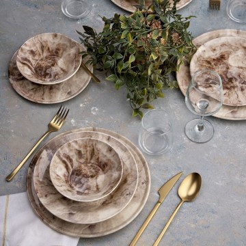 Set veselă, 24 piese, maro, din ceramică