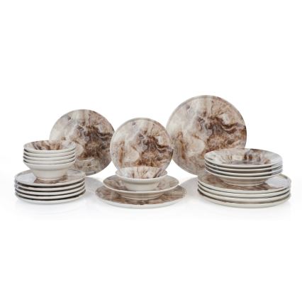 Set veselă, 24 piese, maro, din ceramică