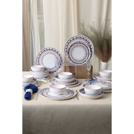 Set veselă 24 piese, multicolor, din ceramică stoneware