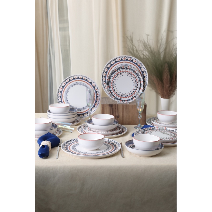 Set veselă 24 piese, multicolor, din ceramică stoneware