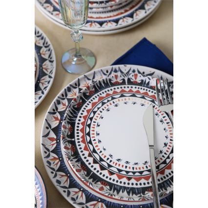 Set veselă 24 piese, multicolor, din ceramică stoneware