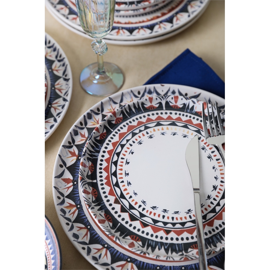 Set veselă 24 piese, multicolor, din ceramică stoneware