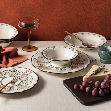 Set veselă 24 piese, multicolor, porțelan