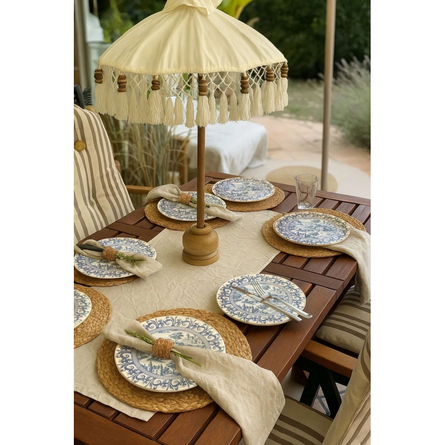 Set veselă 24 piese, porțelan, alb/albastru