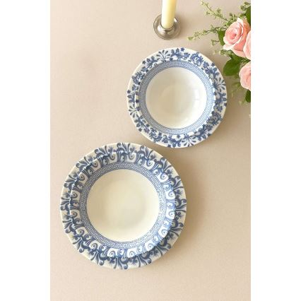 Set veselă 24 piese, porțelan, alb/albastru