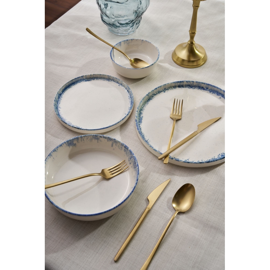 Set veselă 24 piese, porțelan, alb/albastru