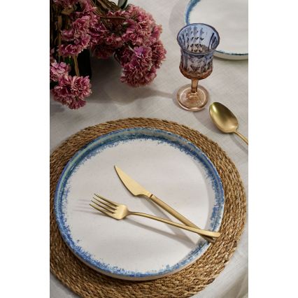 Set veselă 24 piese, porțelan, alb/albastru