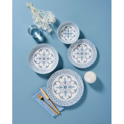Set veselă 24 piese, porțelan, albastru