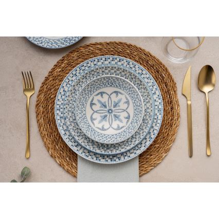 Set veselă 24 piese, porțelan, albastru