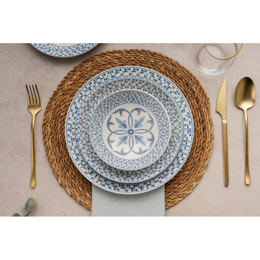 Set veselă 24 piese, porțelan, albastru