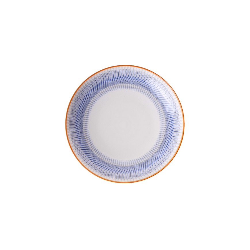 Set veselă 24 piese, porțelan, albastru/portocaliu