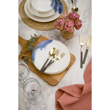 Set veselă 24 piese, porțelan, crem/albastru