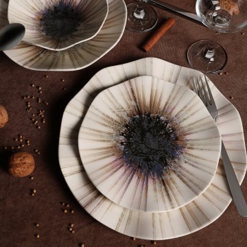 Set veselă 24 piese, porțelan, maro