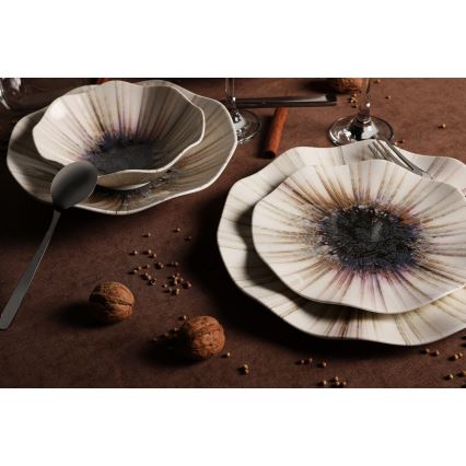 Set veselă 24 piese, porțelan, maro