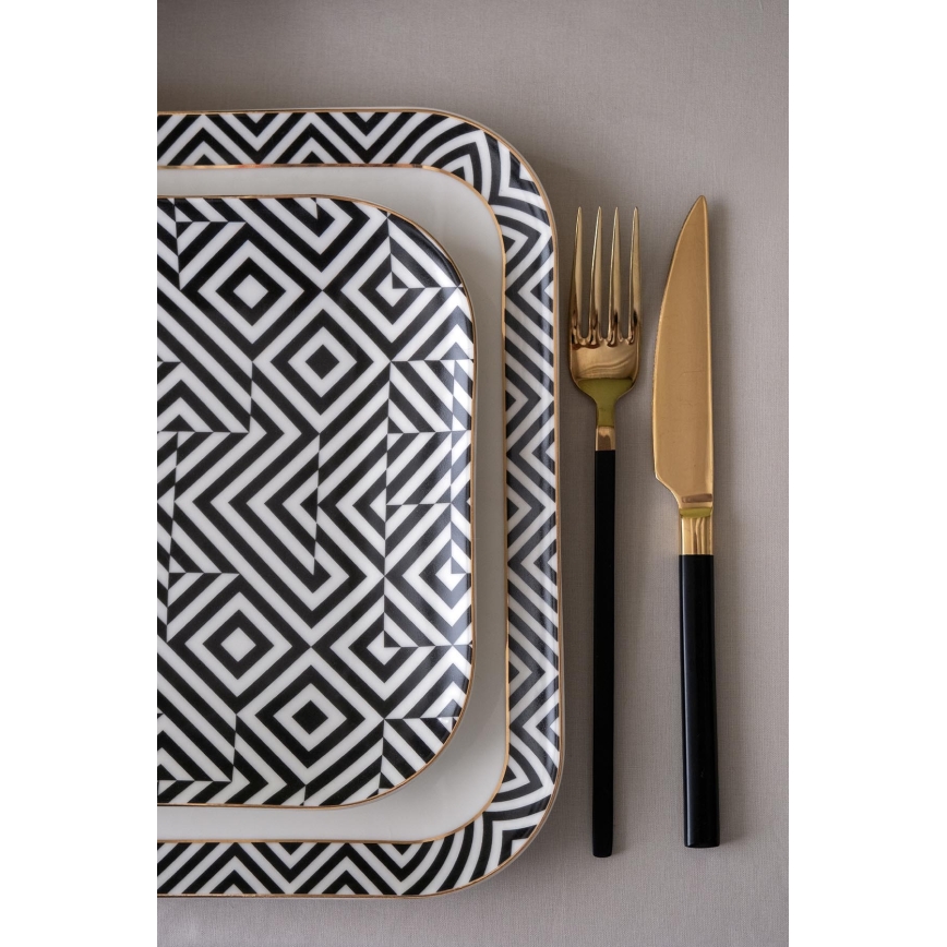 Set veselă 26 piese, porțelan, alb/negru