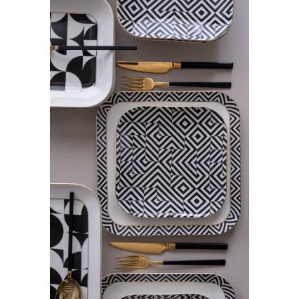 Set veselă 26 piese, porțelan, alb/negru