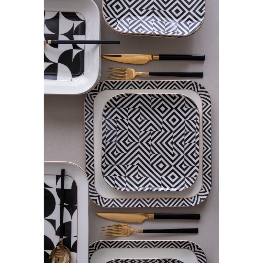 Set veselă 26 piese, porțelan, alb/negru