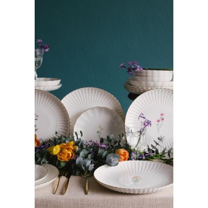 Set veselă 27 piese, porțelan, alb/auriu