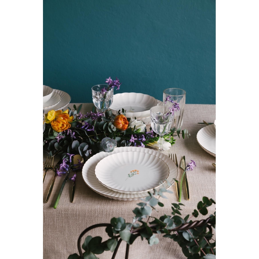 Set veselă 27 piese, porțelan, alb/auriu