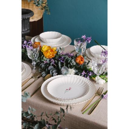 Set veselă 27 piese, porțelan, alb/auriu