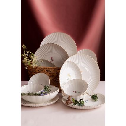 Set veselă 27 piese, porțelan, alb/auriu