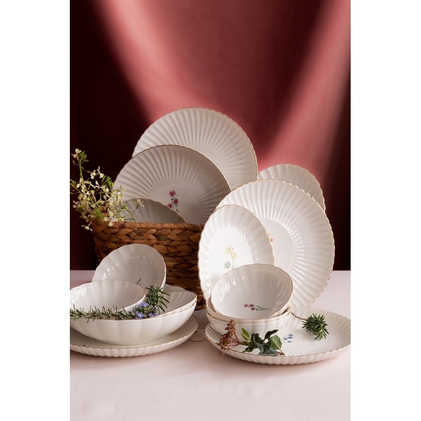 Set veselă 27 piese, porțelan, alb/auriu