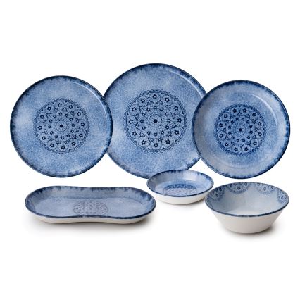 Set veselă 27 piese, porțelan, albastru