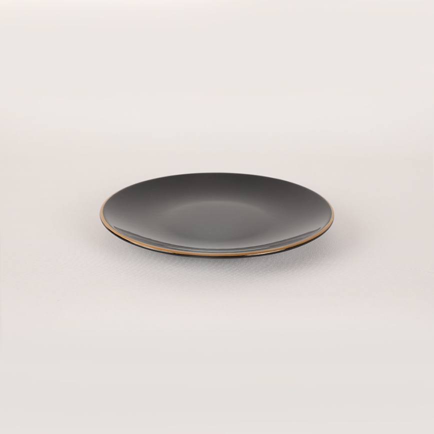 Set veselă 44 piese, negru/auriu, din ceramică tip stoneware