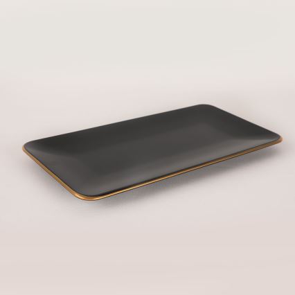 Set veselă 44 piese, negru/auriu, din ceramică tip stoneware