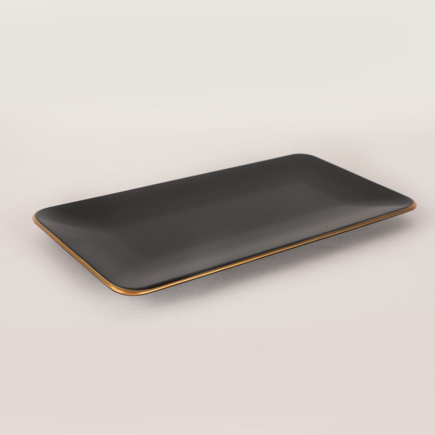 Set veselă 44 piese, negru/auriu, din ceramică tip stoneware