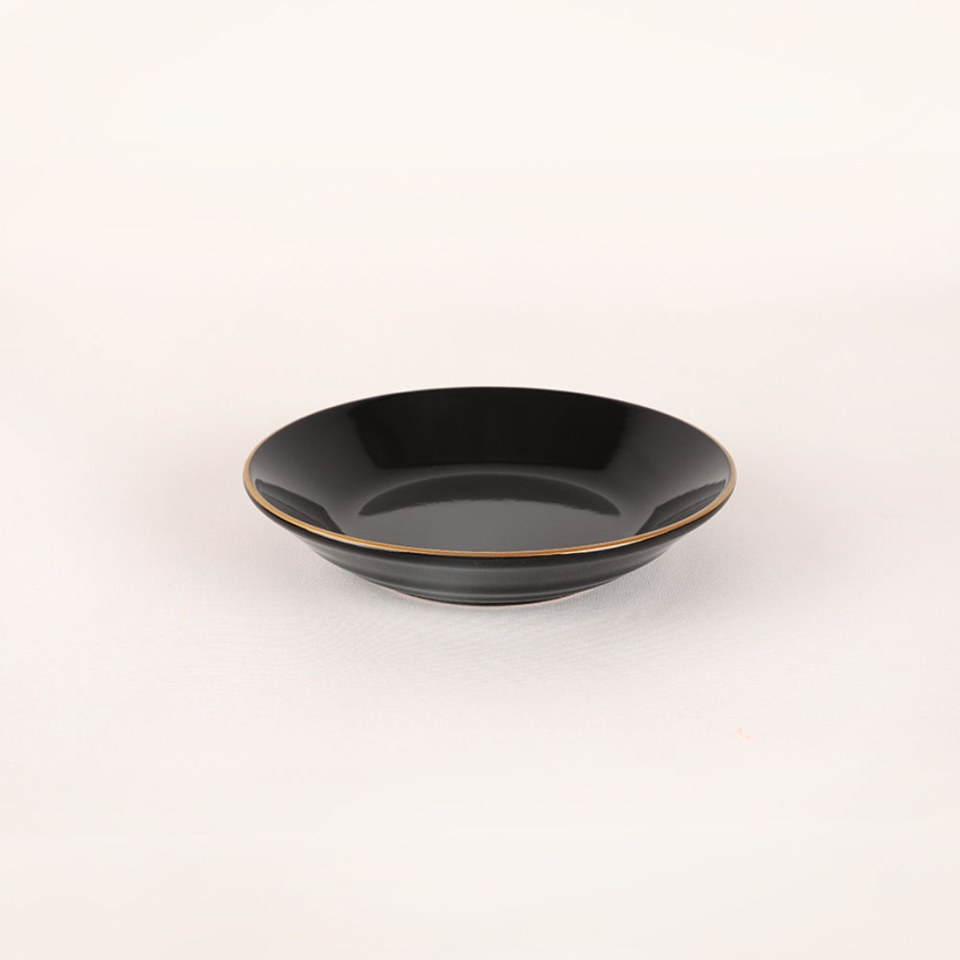 Set veselă 44 piese, negru/auriu, din ceramică tip stoneware
