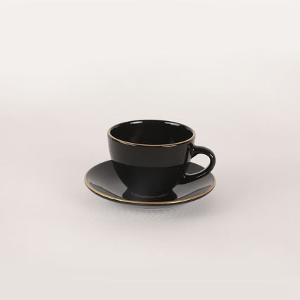 Set veselă 44 piese, negru/auriu, din ceramică tip stoneware