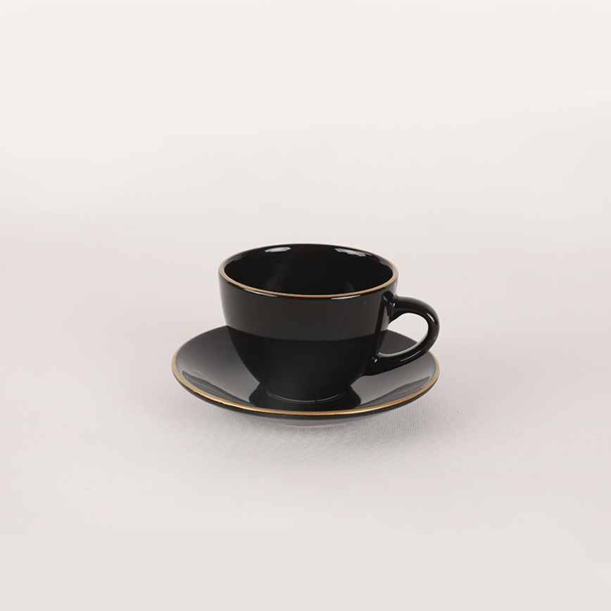 Set veselă 44 piese, negru/auriu, din ceramică tip stoneware