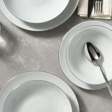 Set veselă 8 piese, porțelan, alb/argintiu