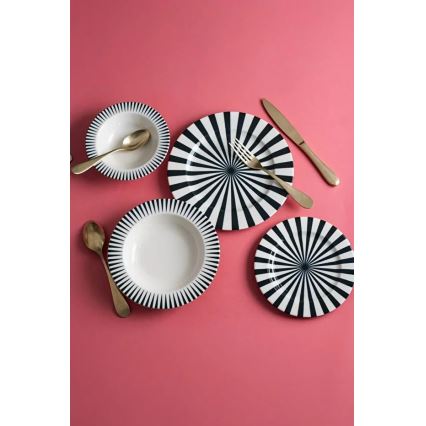 Set veselă din porțelan, 24 piese, alb/negru