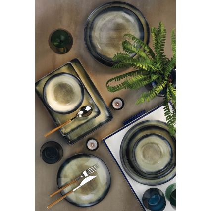 Set veselă din porțelan, 26 piese, albastru/maro