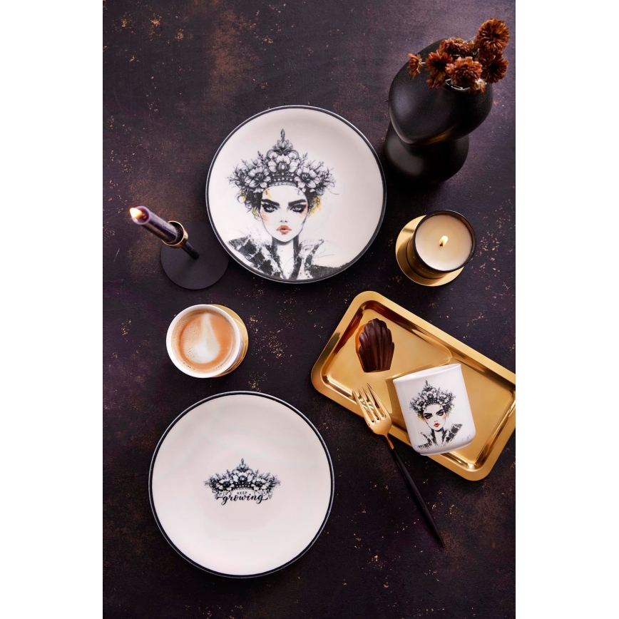 Set veselă din porțelan, 4 piese, negru/alb