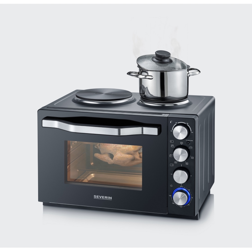 Severin TO 2074 - Cuptor cu aer cald cu grill și plite, 2500W/230V, 30 l, negru