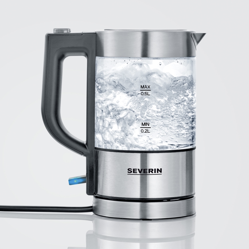 Severin WK 3472 - Fierbător electric 0,5 l, 1100 W/230 V, inox/sticlă