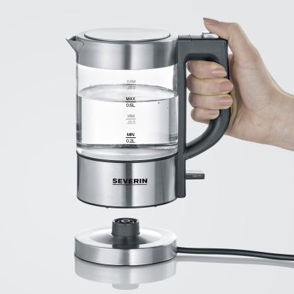 Severin WK 3472 - Fierbător electric 0,5 l, 1100 W/230 V, inox/sticlă