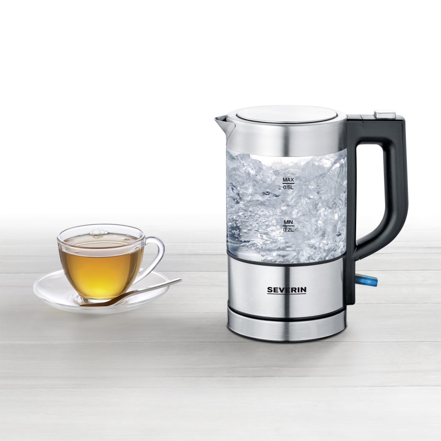 Severin WK 3472 - fierbător electric rapid, 0,5 l, 1100 W/230 V, inox/sticlă
