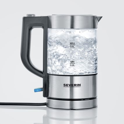 Severin WK 3472 - fierbător electric rapid, 0,5 l, 1100 W/230 V, inox/sticlă