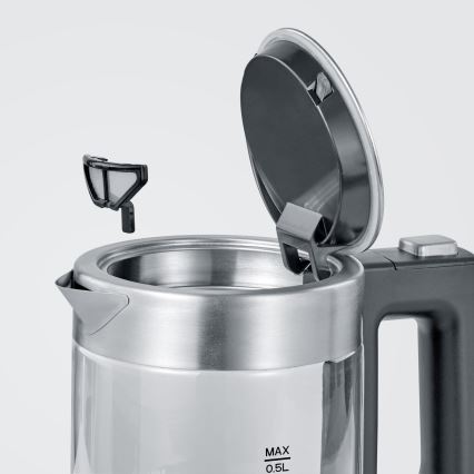 Severin WK 3472 - fierbător electric rapid, 0,5 l, 1100 W/230 V, inox/sticlă