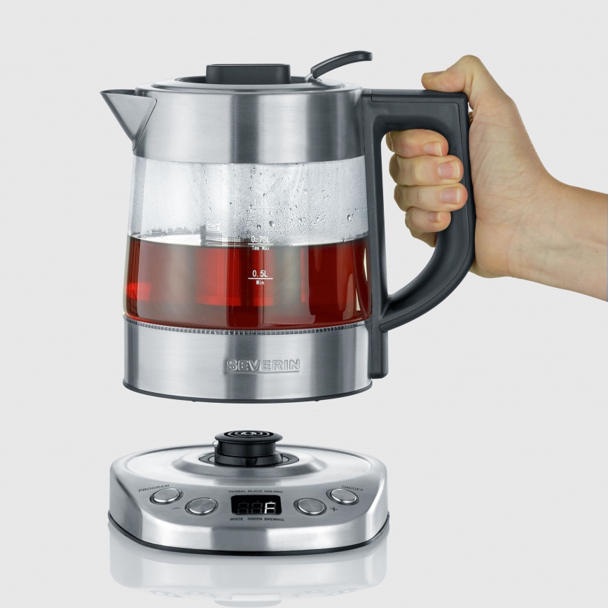 Severin WK 3473 - Ceainic electric rapid cu sită, 1 l, 2200 W/230 V, inox/sticlă