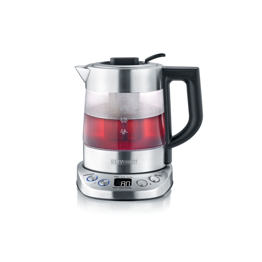 Severin WK 3473 - Ceainic electric rapid cu sită, 1 l, 2200 W/230 V, inox/sticlă
