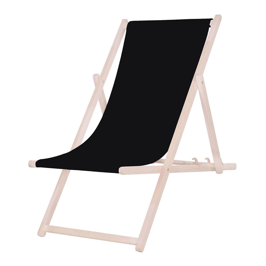 Șezlong de grădină negru/fag