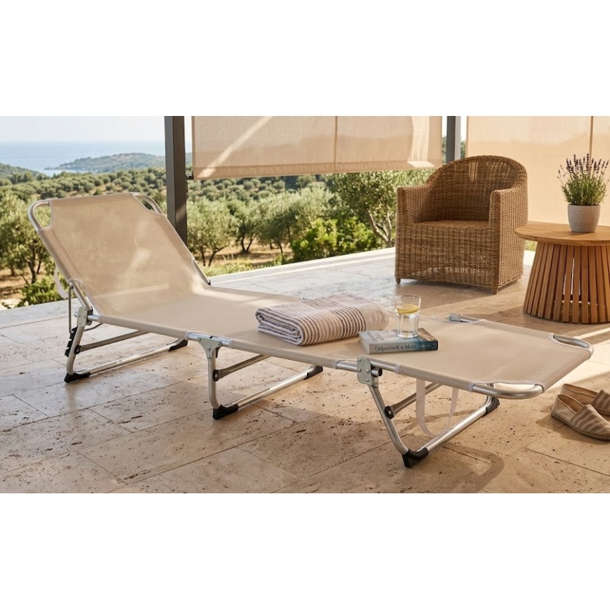 Șezlong pliabil reglabil SUNO 56x190 cm crem