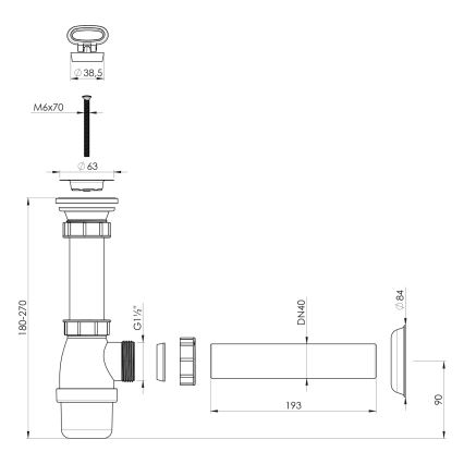 Sifon de lavoar cu ventil Bruckner DN40 alb/oțel inoxidabil