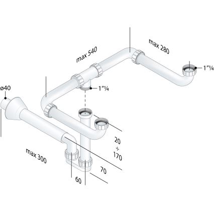Sifon de lavoar dublu pentru mobilier Bruckner MOSQUITO DN40 alb