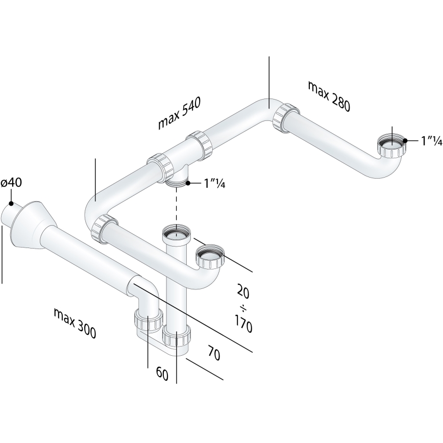 Sifon de lavoar dublu pentru mobilier Bruckner MOSQUITO DN40 alb